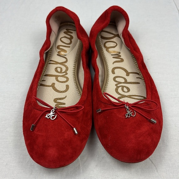 Sam Edelman Red Suede Felicia Round Toe Ballet Flats - Picture 2 of 6
